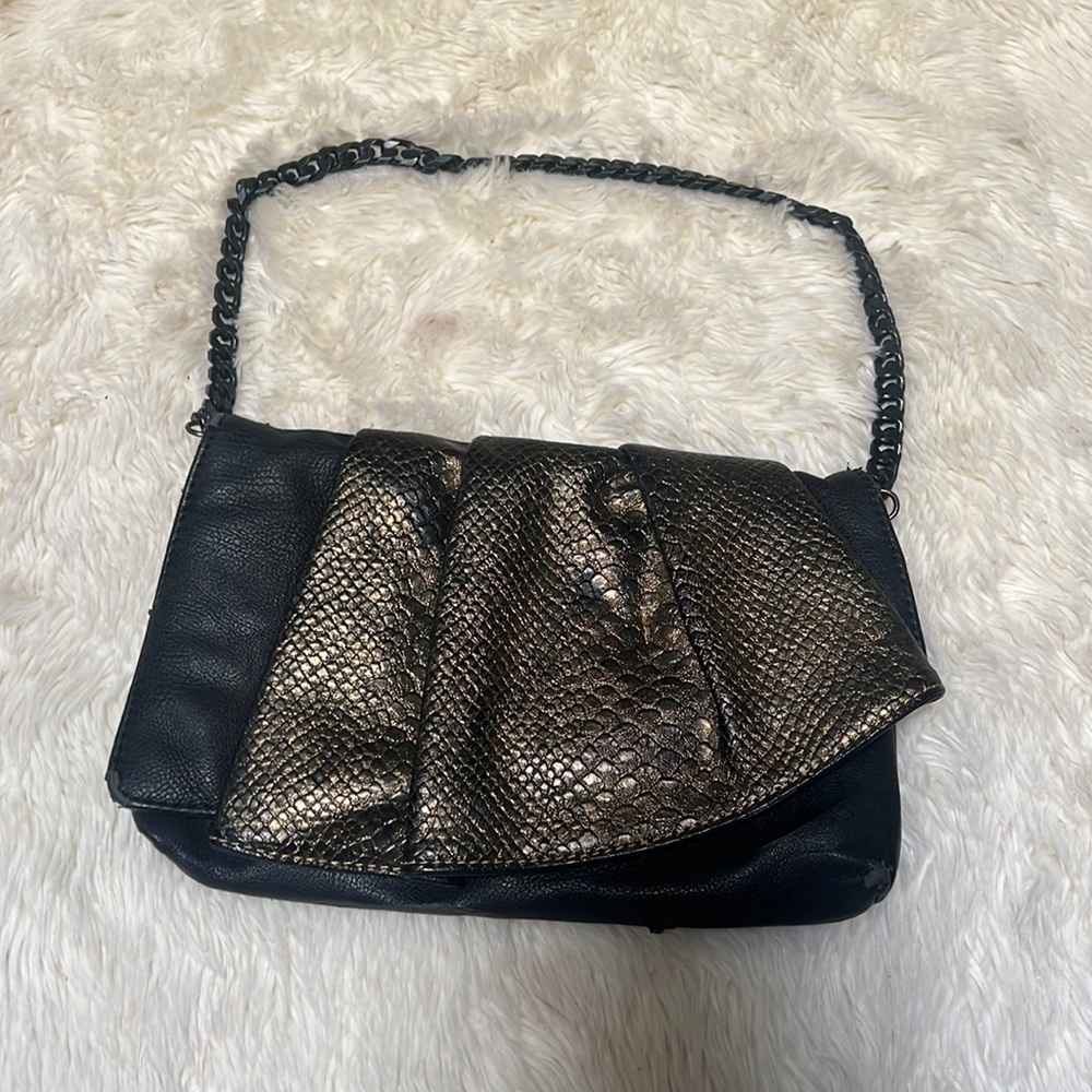 Sondra Roberts Black/Gold Leather Clutch